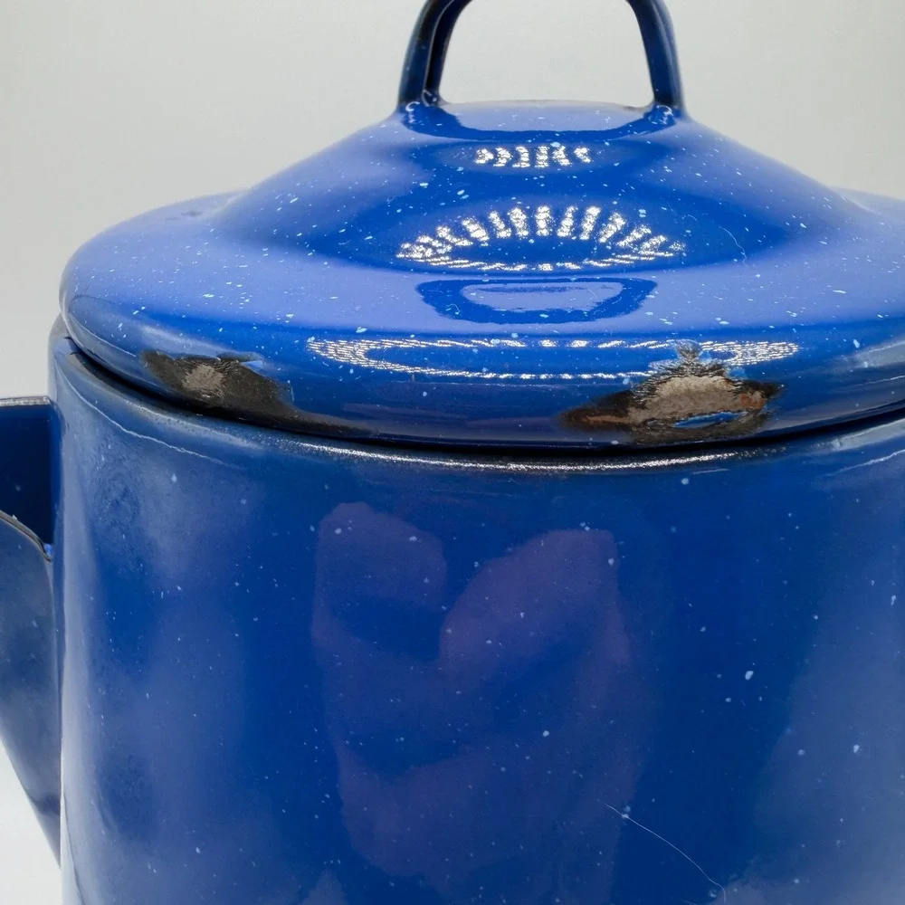 Vintage Blue Graniteware Speckled Enamel Coffee Pot  Farmhouse Decor